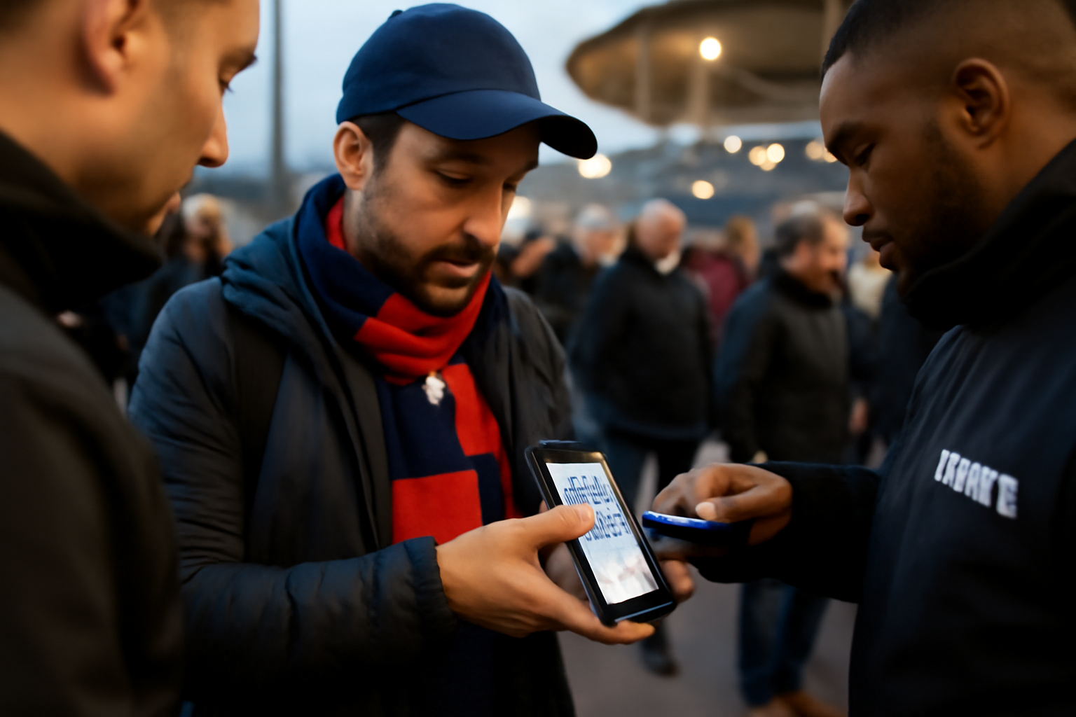 billet de match affiché sur un smartphone avec contrôle à l’entrée d’un stade en France
