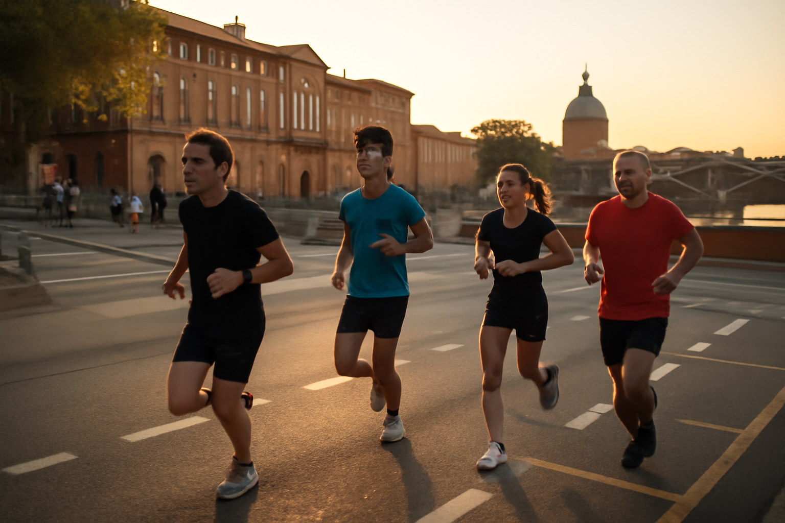 parcours marathon toulouse au lever du jour sur les quais de la Garonne