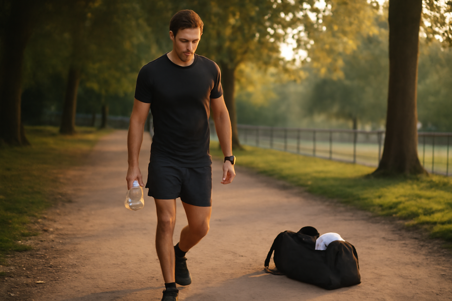 recup apres semi marathon : coureur marchant et s'hydratant après une course