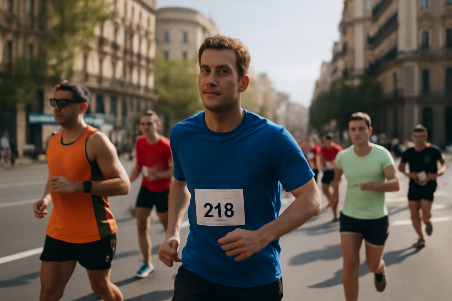 halve marathon madrid : coureurs sur route urbaine à Madrid au lever du jour